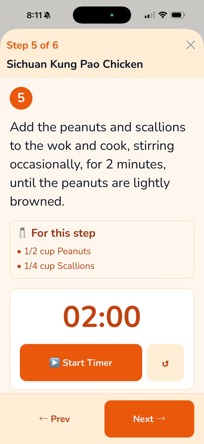 Step-by-step guided cooking mode with built-in timers